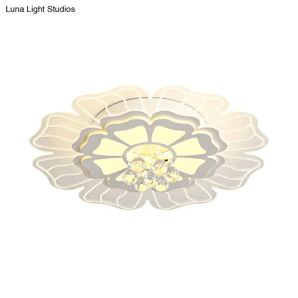 Modern Crystal Blossom Led Flush Mount Ceiling Light Fixture - White Multiple Sizes Available