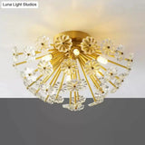 Modern Crystal Bouquet Semi Flush Mount Ceiling Lamp - Gold 3/5 Lights Bedroom Lighting