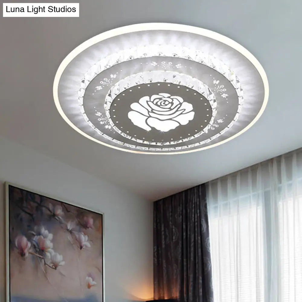 Modern Crystal Ceiling Mount Led Light Fixture For Bedroom - White Loving Heart/Square/Rose Design