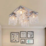 Modern Crystal Chain Ceiling Mount Light Fixture - 4 - Light Flush For Living Room Clear