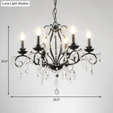 Modern Crystal Chandelier - Black Candle Ceiling Pendant Light Fixture (6/8 Bulbs)