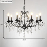 Modern Crystal Chandelier - Black Candle Ceiling Pendant Light Fixture (6/8 Bulbs)