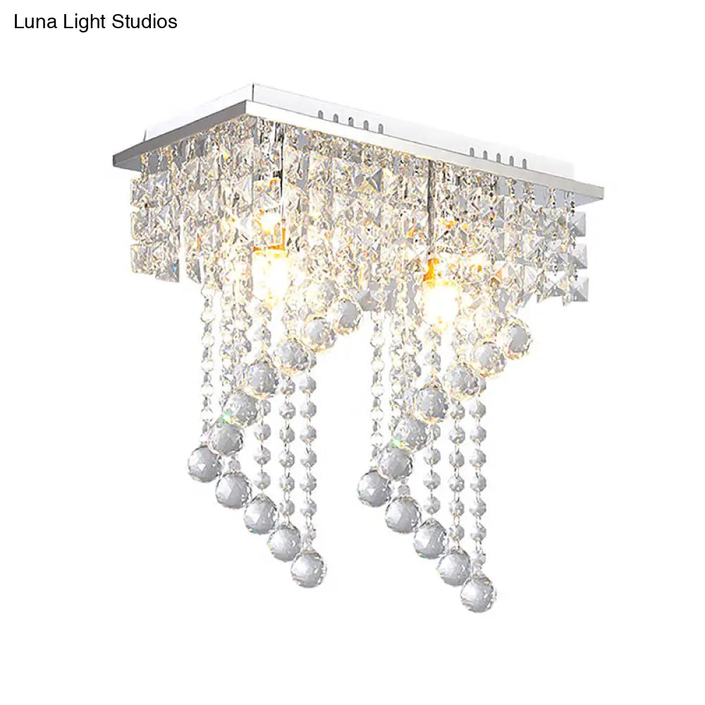 Modern Crystal Chrome Flush Mount Spiral Ceiling Light For Balcony - 8’/15’ Wide