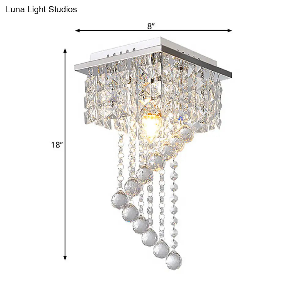 Modern Crystal Chrome Flush Mount Spiral Ceiling Light For Balcony - 8’/15’ Wide