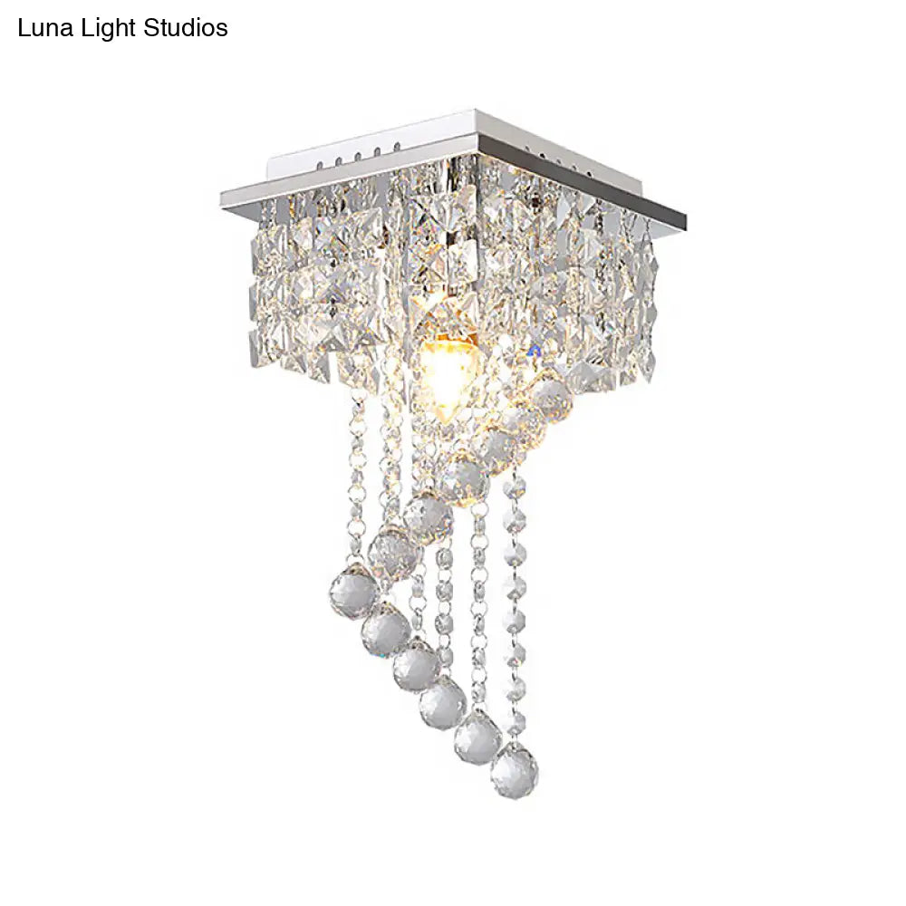 Modern Crystal Chrome Flush Mount Spiral Ceiling Light For Balcony - 8’/15’ Wide
