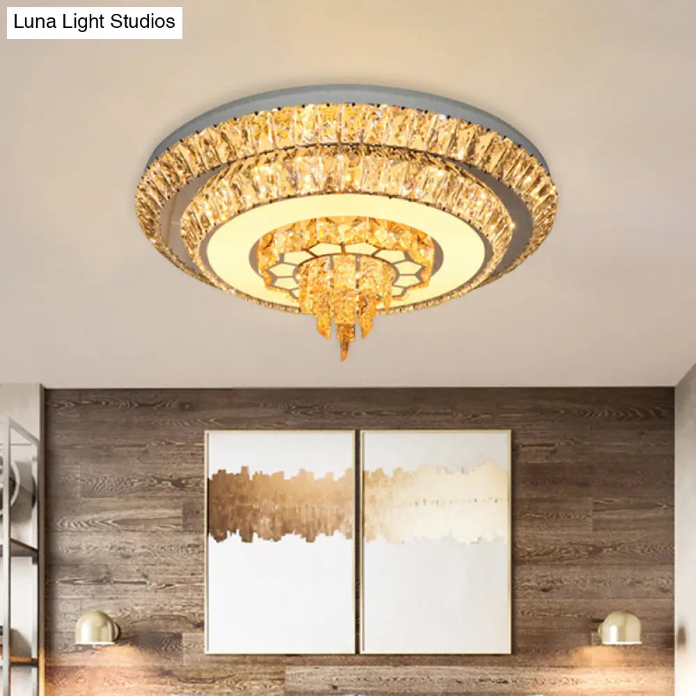 Modern Crystal Chrome Led Flush Mount Ceiling Fixture With Layered Design Available In 11’ And