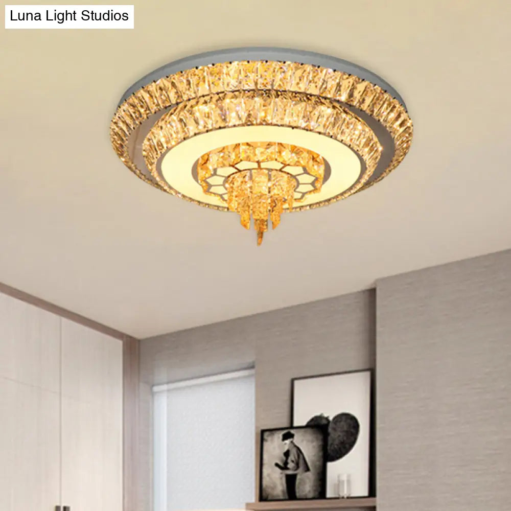 Modern Crystal Chrome Led Flush Mount Ceiling Fixture With Layered Design Available In 11’ And
