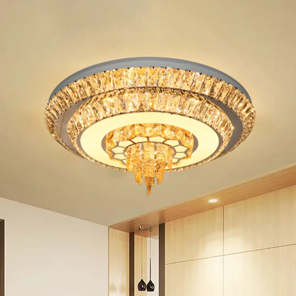 Modern Crystal Chrome Led Flush Mount Ceiling Fixture With Layered Design Available In 11’ And