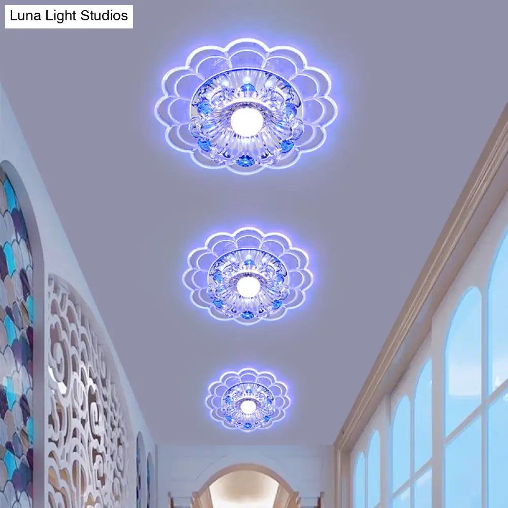 Modern Crystal Clear Led Ceiling Fixture For Corridor - Scalloped Flush Mount Recessed Lighting