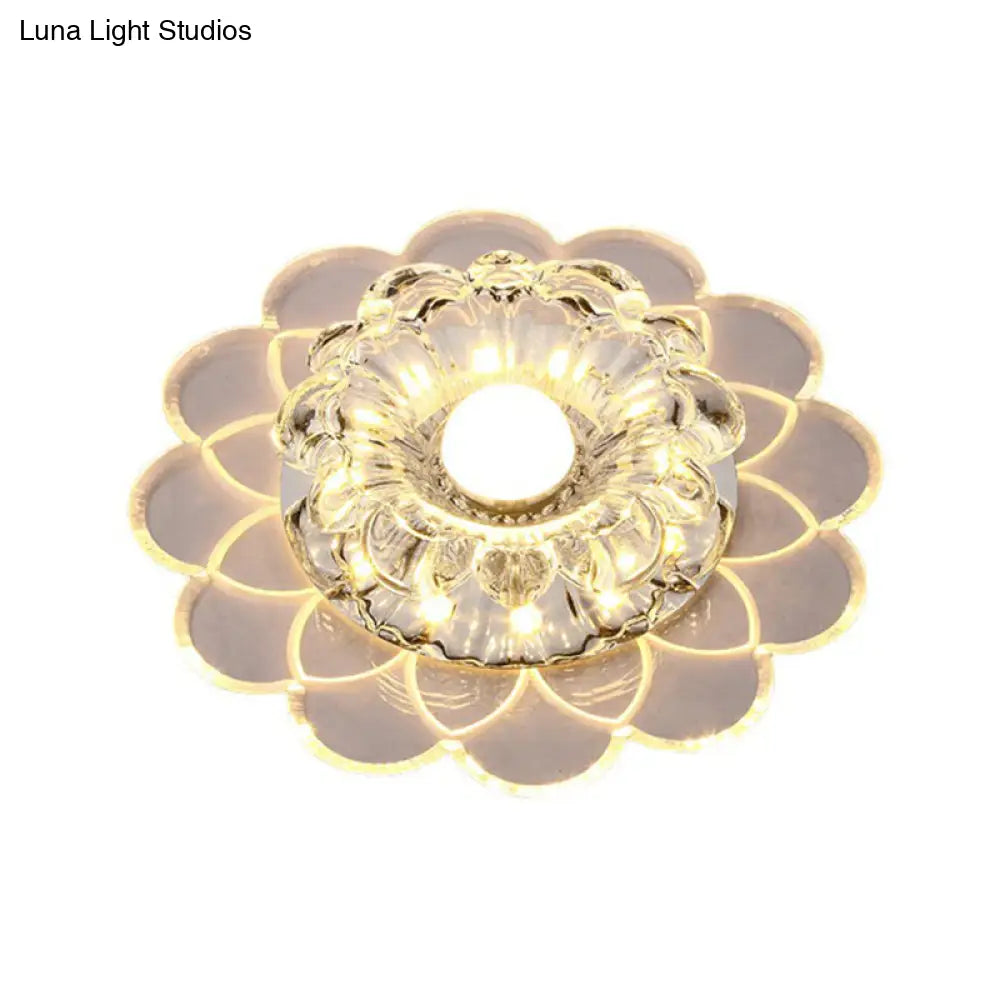 Modern Crystal Clear Led Flush Mount Light For Living Room - Scalloped Ceiling Fixture