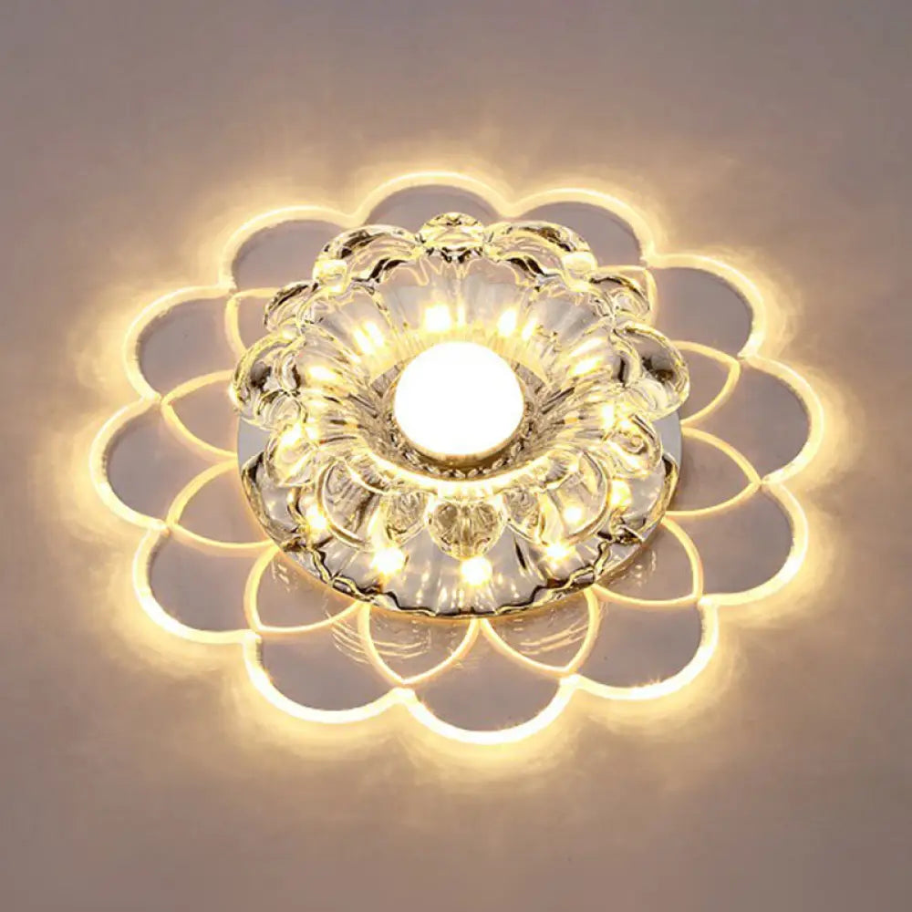 Modern Crystal Clear Led Flush Mount Light For Living Room - Scalloped Ceiling Fixture / Warm