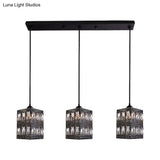 Modern Crystal Cluster Pendant Light With 3 Lights - Black Finish