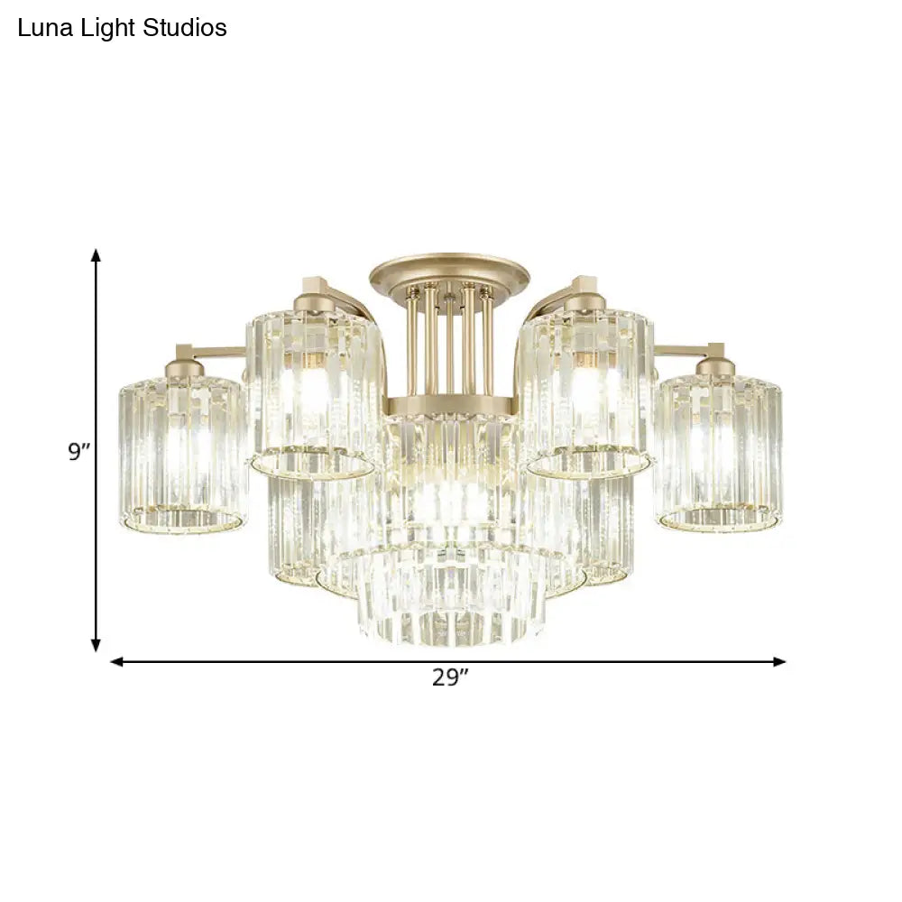 Modern Crystal Cylinder Ceiling Lamp - 3/9 - Light Semi Flush Mount For Bedroom