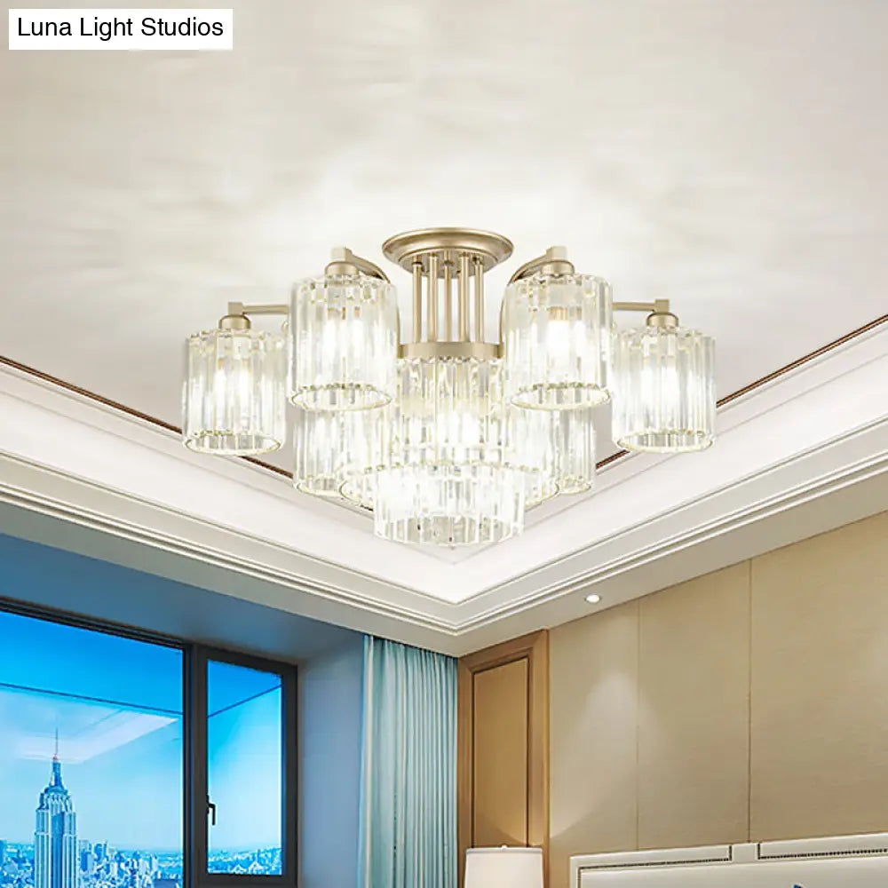 Modern Crystal Cylinder Ceiling Lamp - 3/9 - Light Semi Flush Mount For Bedroom