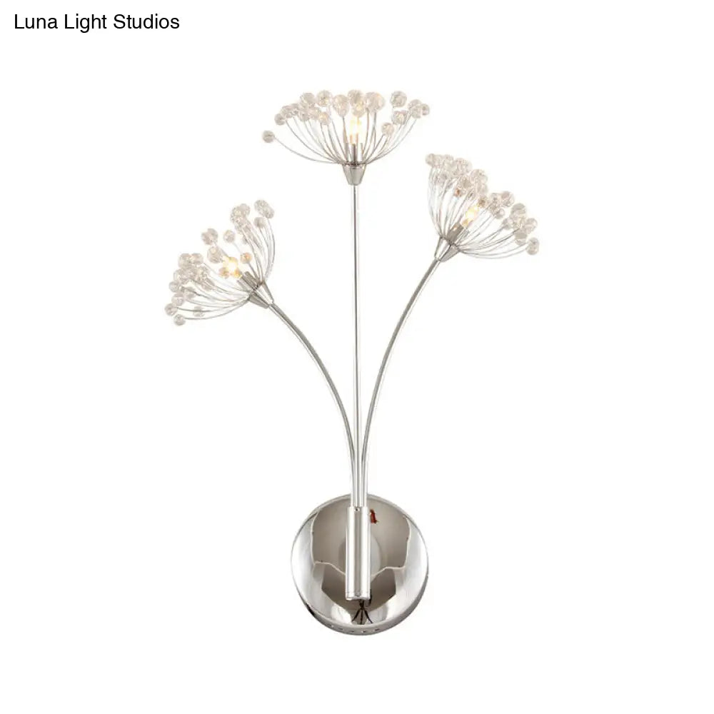 Modern Crystal Dandelion Wall Sconce Light - 3 Lights Silver Perfect For Office Room