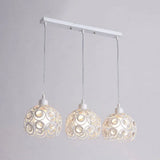 Modern Crystal Dome Pendant Lamp With Metal Cage Design - 1/3 Lights White/Black Round/Linear