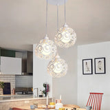 Modern Crystal Dome Pendant Lamp With Metal Cage Design - 1/3 Lights White/Black Round/Linear