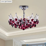 Modern Crystal Dome Semi Flush Light Fixture 5 Lights In Burgundy/Smoke Gray/Amber 16’ & 19.5’