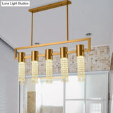 Modern Crystal Draping Brass Island Pendant Lighting Fixture - 15-Light Linear Suspension