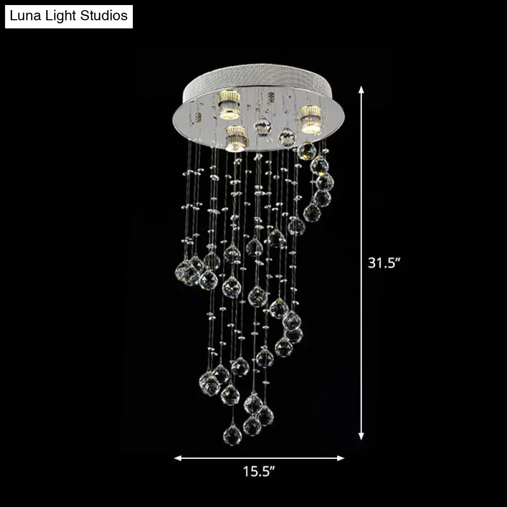 Modern Crystal Draping Ceiling Light With Stainless Steel Spiral Design - 1/3/5 Bulbs