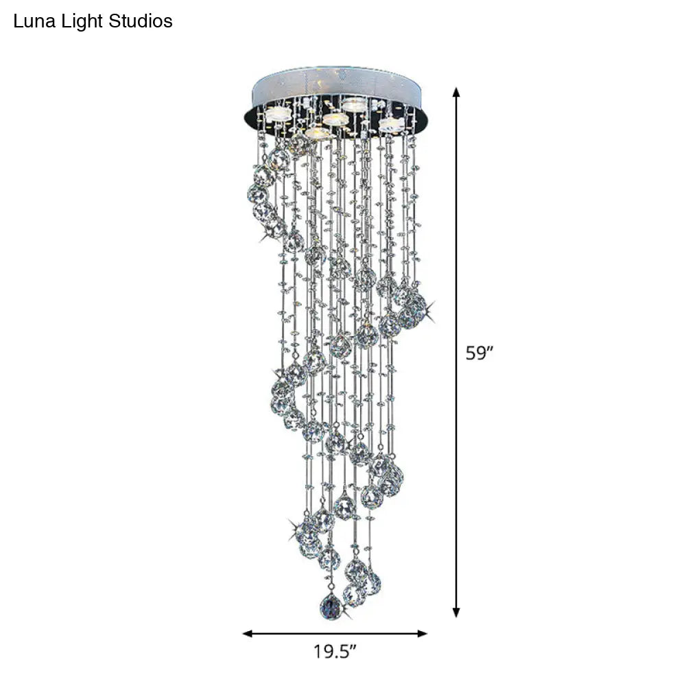 Modern Crystal Draping Ceiling Light With Stainless Steel Spiral Design - 1/3/5 Bulbs