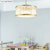 Modern Crystal Drum Chandelier - 6-Light Black/Brass Hanging Light Fixture For Living Room