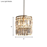 Modern Crystal Drum Chandelier with 2 Tiers Gold Hanging Light for Bedroom Gold