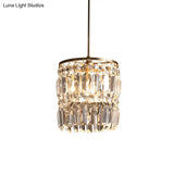 Modern Crystal Drum Chandelier with 2 Tiers Gold Hanging Light for Bedroom Gold