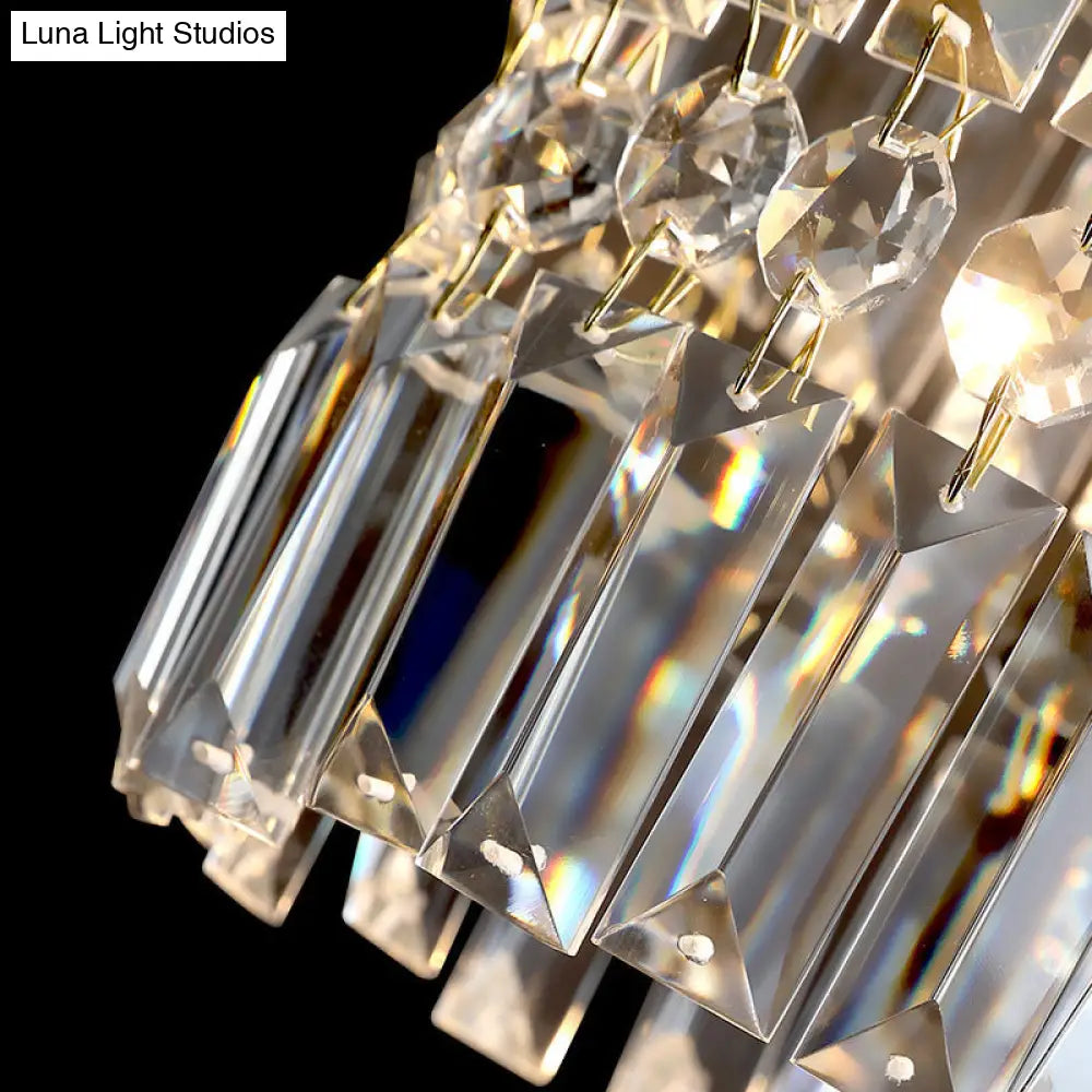 Modern Crystal Drum Chandelier with 2 Tiers Gold Hanging Light for Bedroom Gold