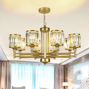 Modern Crystal Drum Shade 8-Head Metal Frame Pendant Light - Black/Gold Chandelier Lamp Gold
