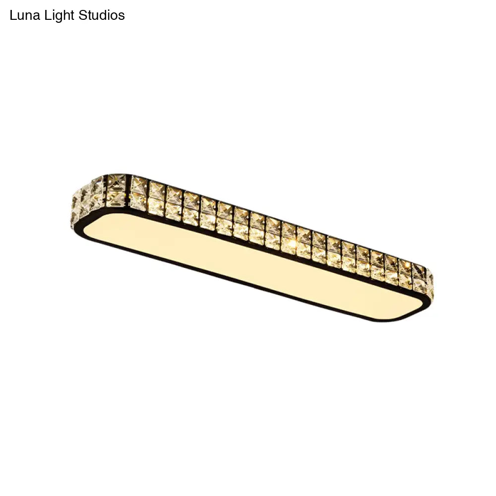 Modern Crystal - Encrusted Led Flush Mount Ceiling Lamp - 15’/19’/23’ Long Black/White