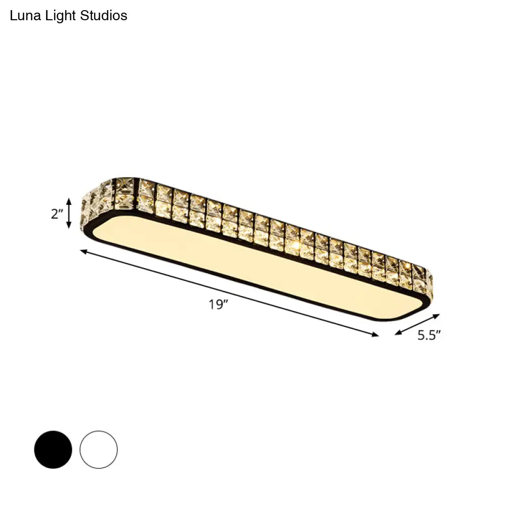 Modern Crystal - Encrusted Led Flush Mount Ceiling Lamp - 15’/19’/23’ Long Black/White