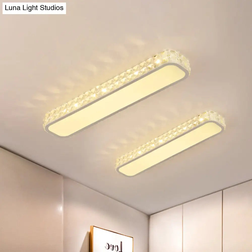 Modern Crystal - Encrusted Led Flush Mount Ceiling Lamp - 15’/19’/23’ Long Black/White