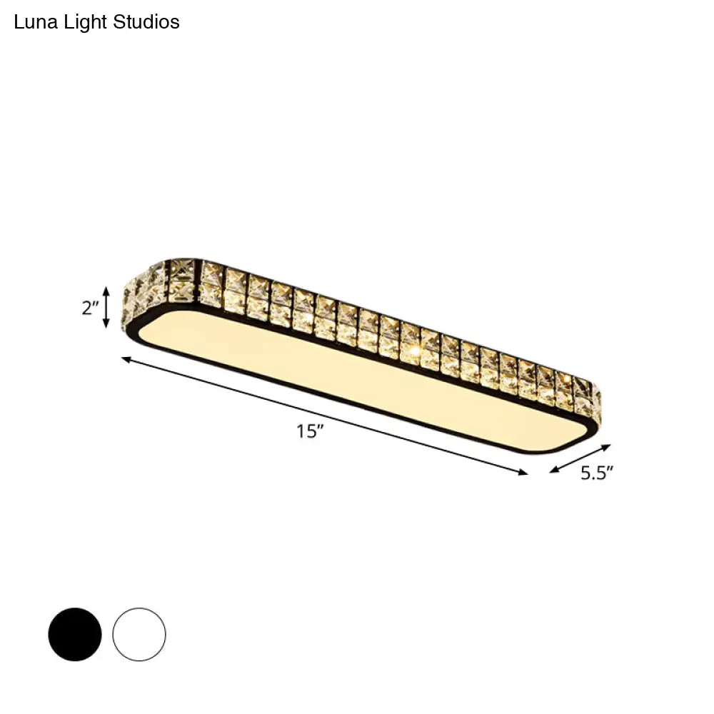 Modern Crystal - Encrusted Led Flush Mount Ceiling Lamp - 15’/19’/23’ Long Black/White