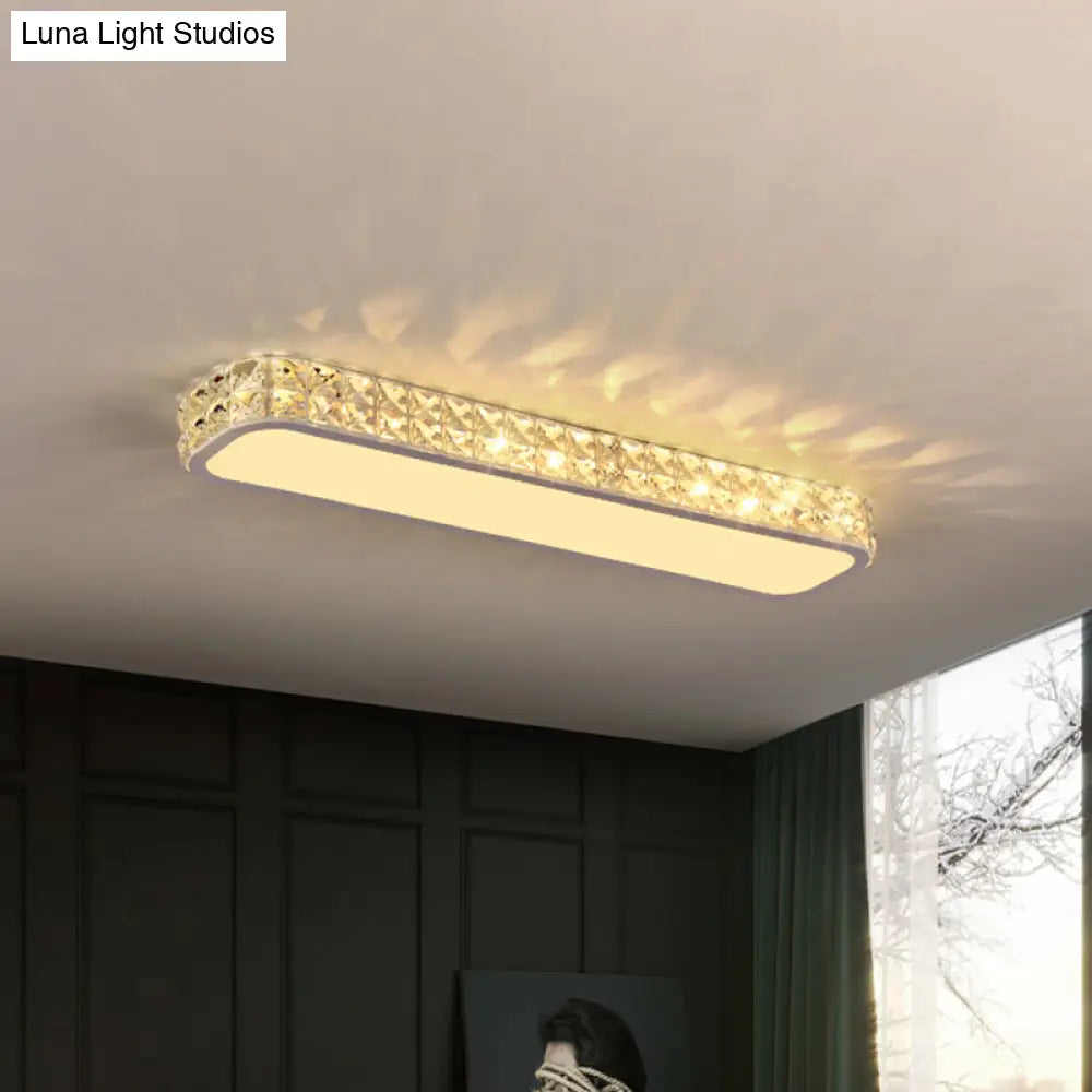 Modern Crystal - Encrusted Led Flush Mount Ceiling Lamp - 15’/19’/23’ Long Black/White