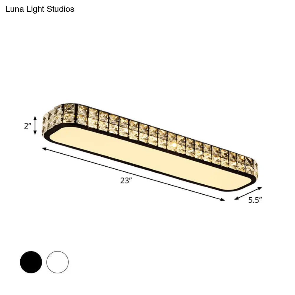 Modern Crystal - Encrusted Led Flush Mount Ceiling Lamp - 15’/19’/23’ Long Black/White