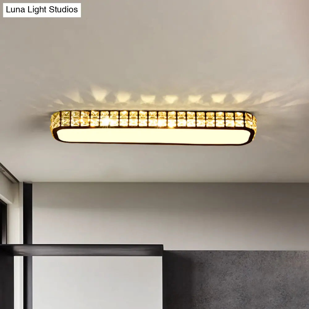Modern Crystal - Encrusted Led Flush Mount Ceiling Lamp - 15’/19’/23’ Long Black/White