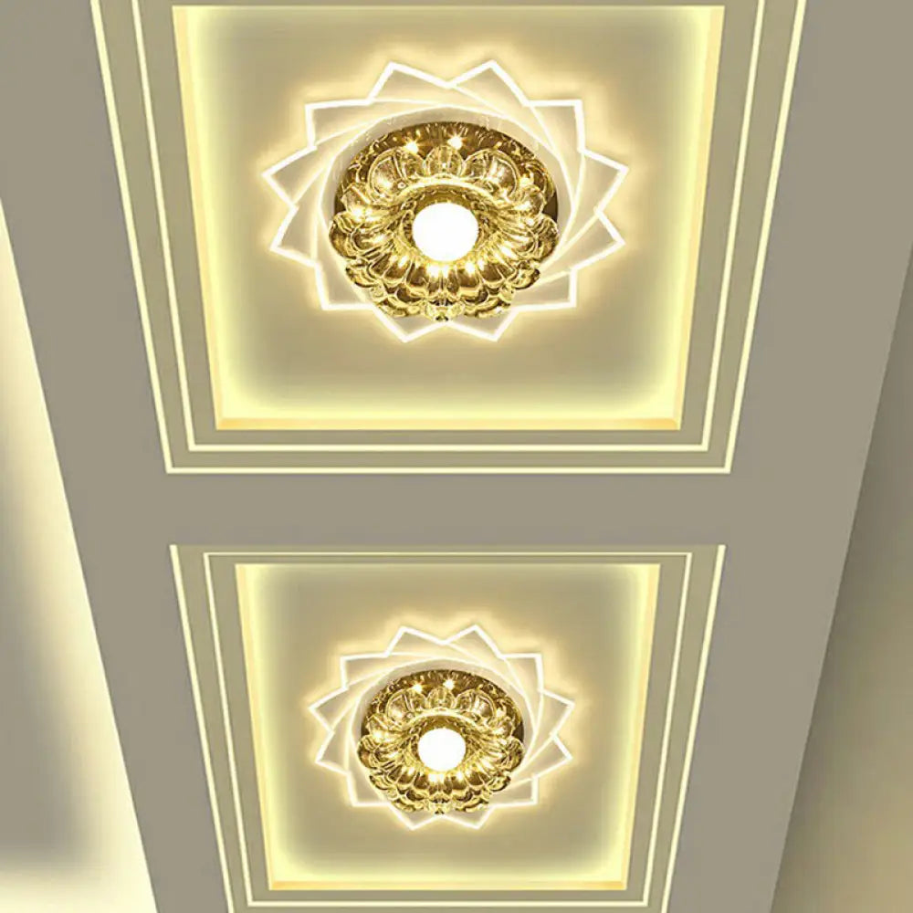 Modern Crystal Floral Flush Light: Clear Led Ceiling Fixture For Hallway / 3W Warm