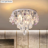 Modern Crystal Flower Flush Mount Ceiling Lamp With Chrome Finish - Perfect For Romantic Bedroom