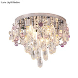 Modern Crystal Flower Flush Mount Ceiling Lamp With Chrome Finish - Perfect For Romantic Bedroom