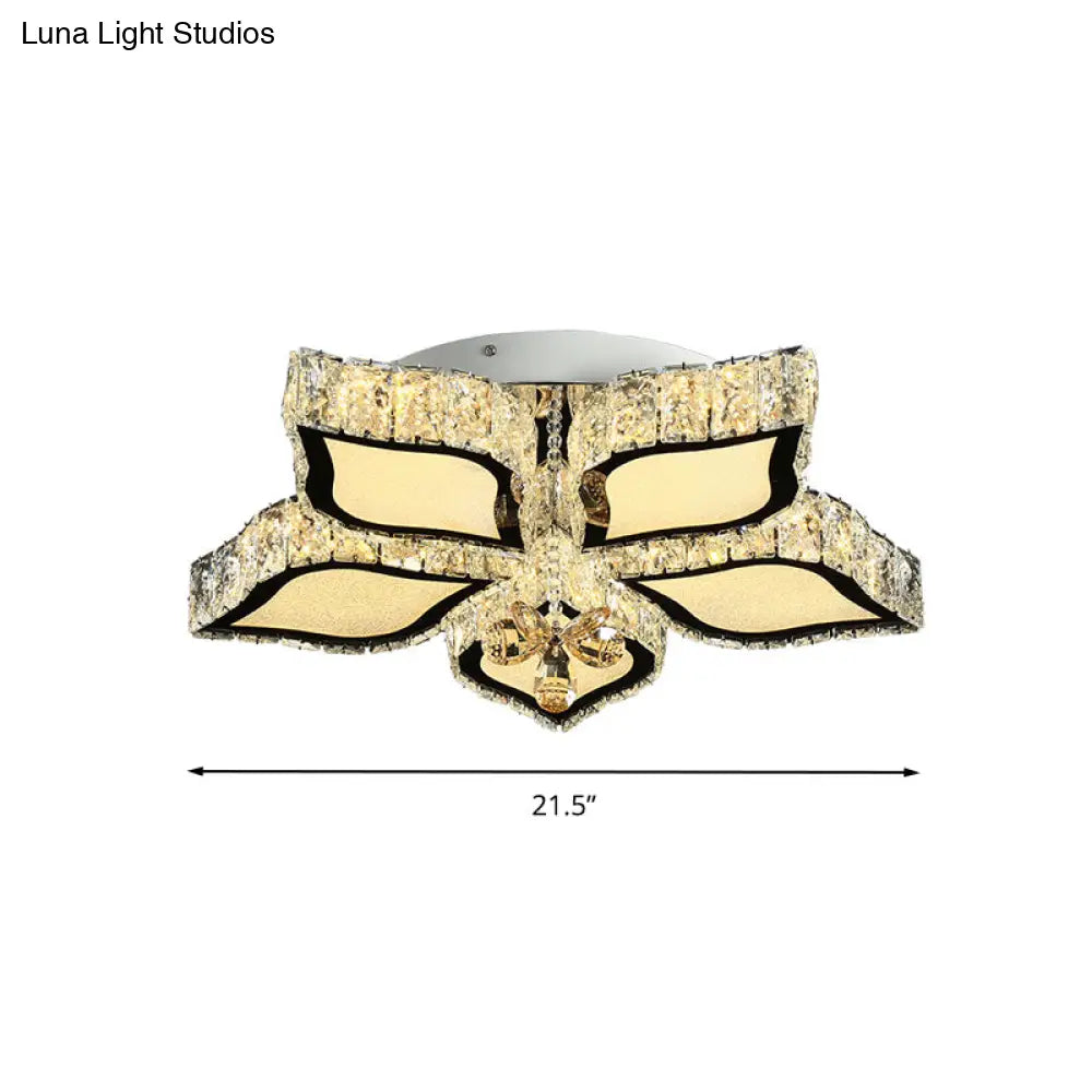 Modern Crystal Flower Flush Mount Ceiling Light For Bedroom White Led 3 Color Remote Control