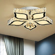 Modern Crystal Flower Flush Mount Ceiling Light For Bedroom White Led 3 Color Remote Control