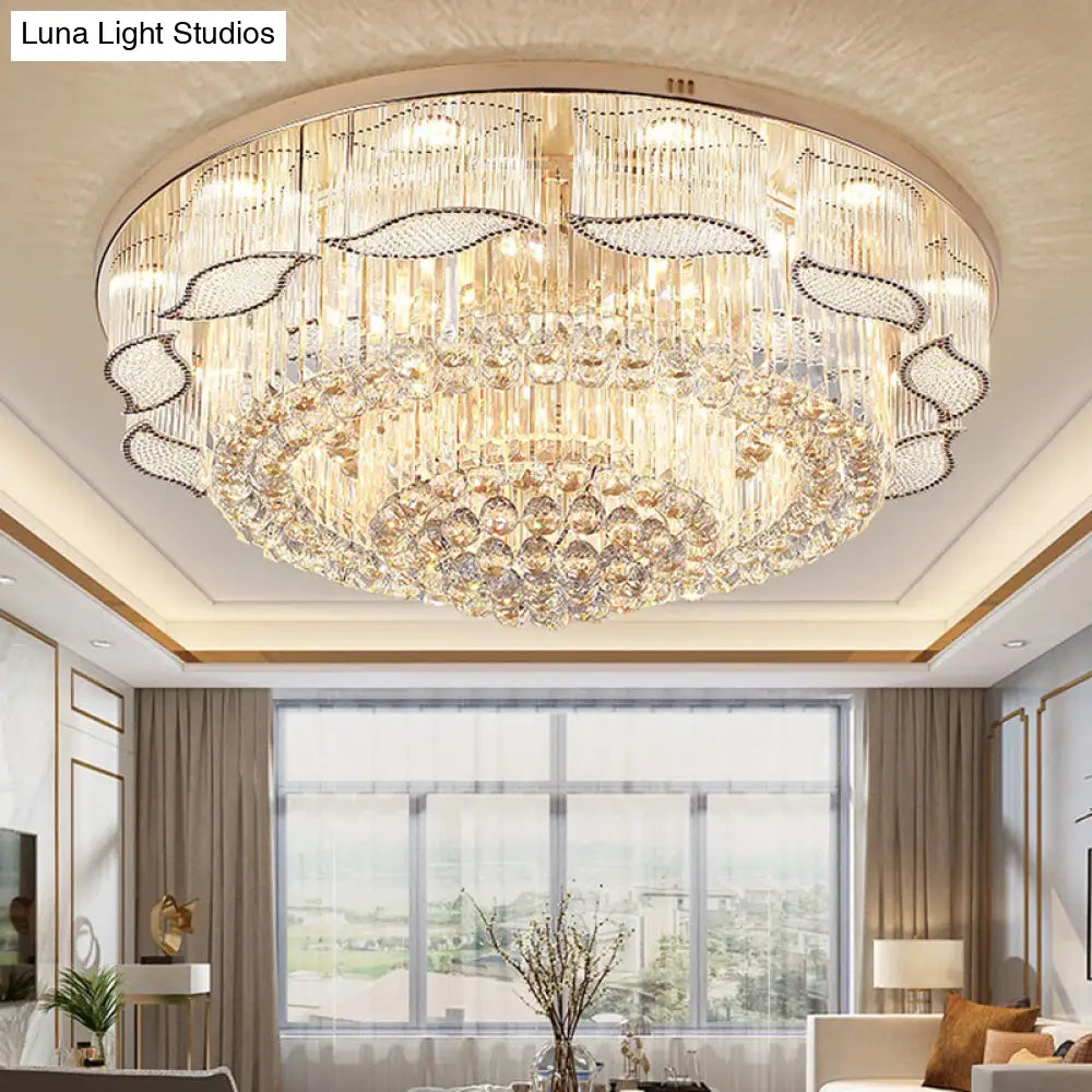 Modern Crystal Flower Flushmount Ceiling Lamp - 7 - Light Clear Flush Light Fixture For Living Room