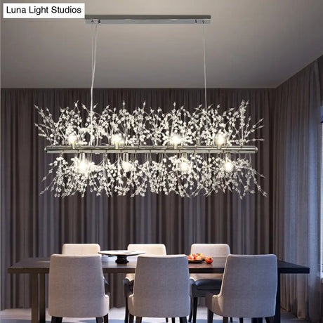 Modern Crystal Flower Island Pendant Ceiling Lamp For Kitchen (9/12-Head Chrome/Gold)