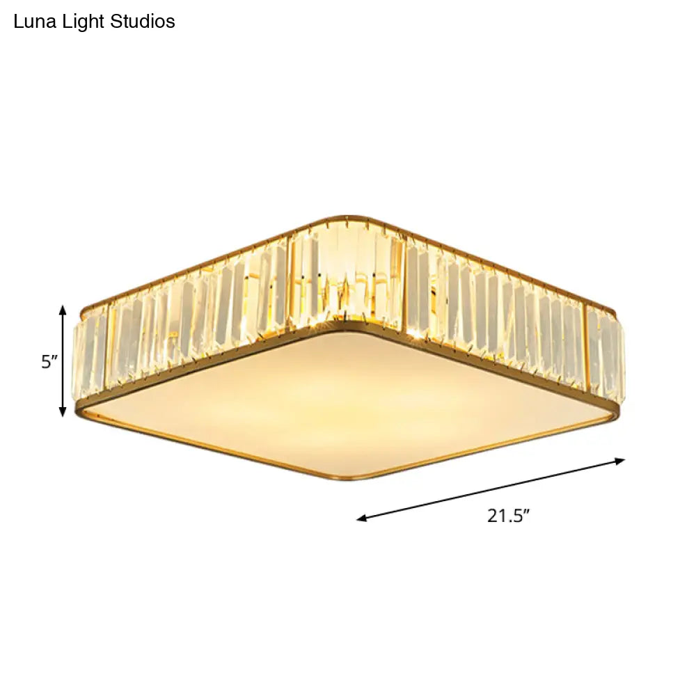 Modern Crystal Flush Ceiling Light - Square Design 3/4/5 Lights Gold Finish