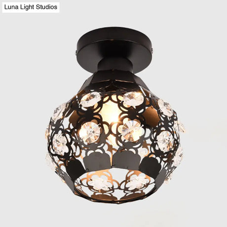 Modern Crystal Flush Lamp: Globe Lighting With Black Finish Perfect For Corridors