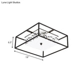 Modern Crystal Flush Light Fixture With Black Metal Frame - 5 - Head Living Room Mount Lamp