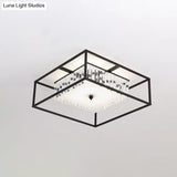 Modern Crystal Flush Light Fixture With Black Metal Frame - 5 - Head Living Room Mount Lamp