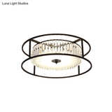Modern Crystal Flush Light Fixture With Black Metal Frame - 5 - Head Living Room Mount Lamp