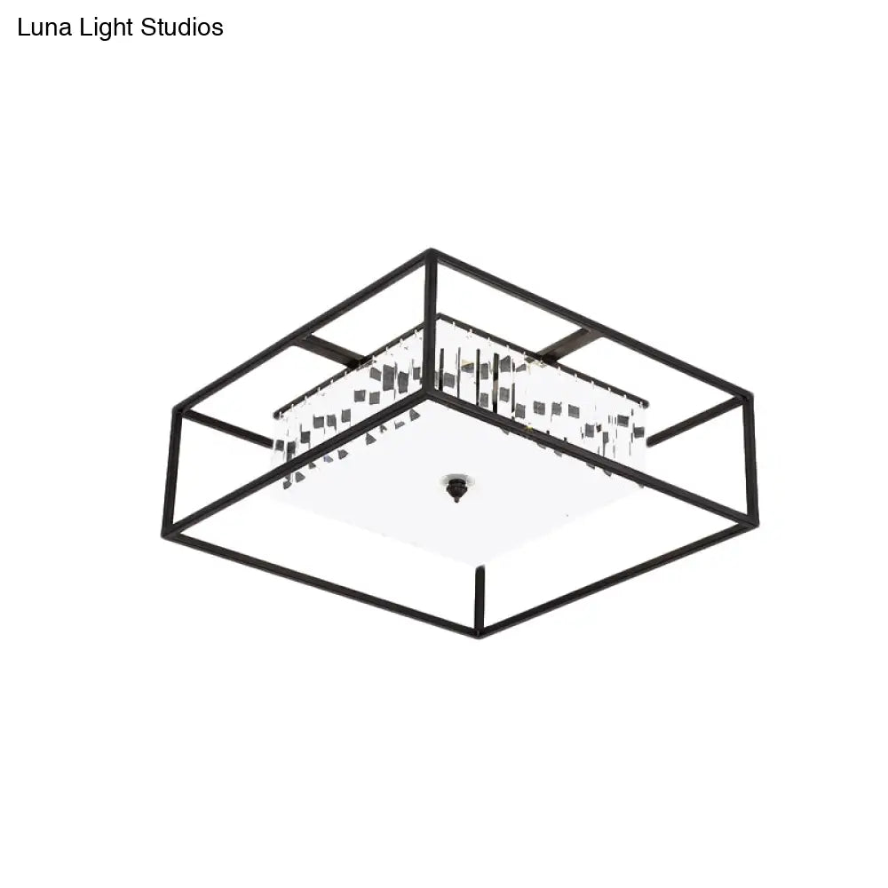 Modern Crystal Flush Light Fixture With Black Metal Frame - 5 - Head Living Room Mount Lamp